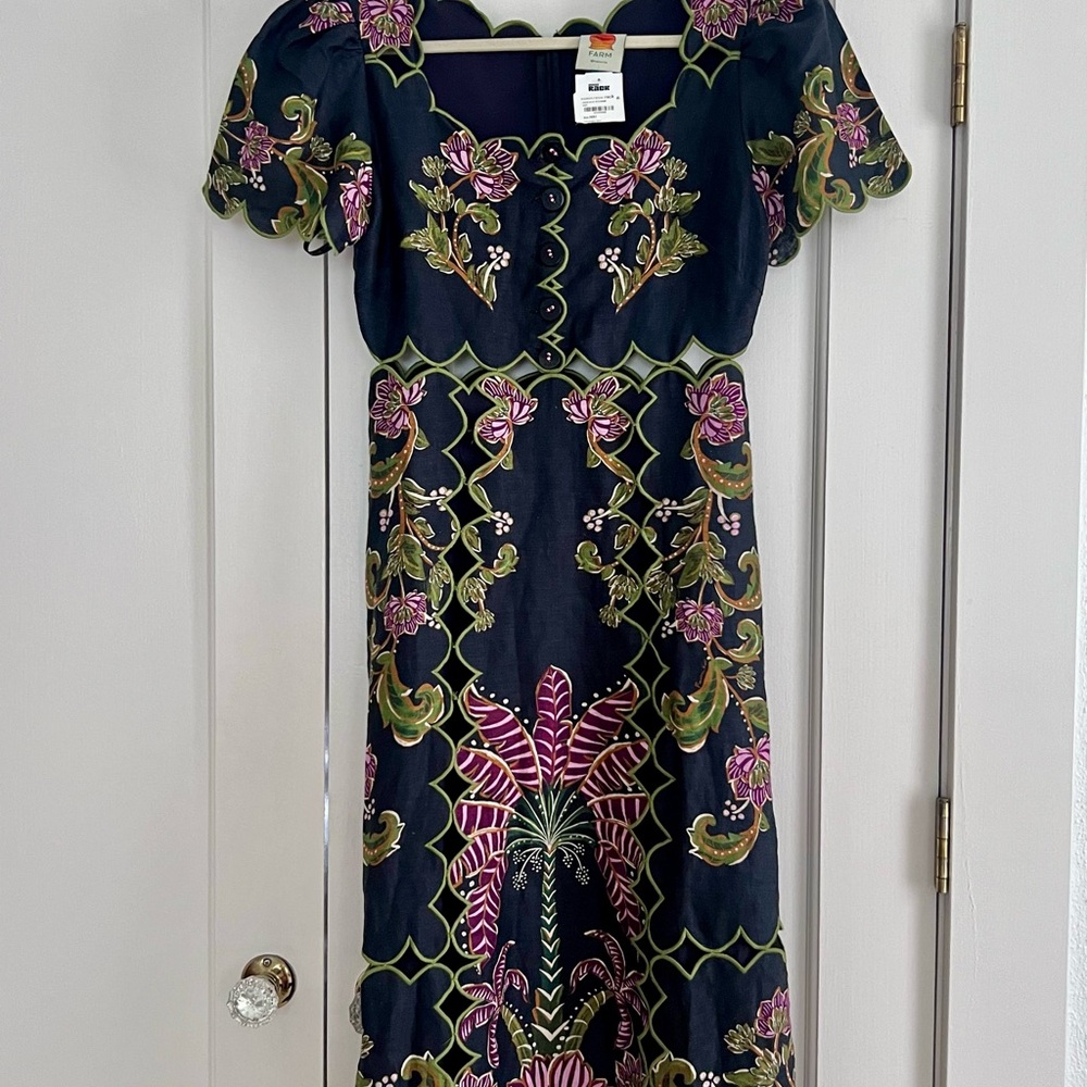 Farm Rio Black Ravenala Short Sleeve Maxi Dress